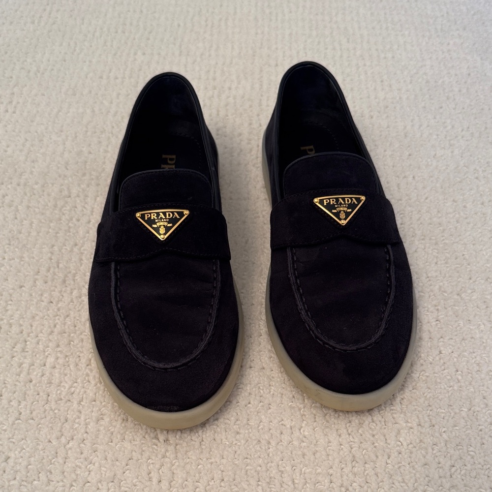 Authentic Prada Blue Saint Tropez Suede Loafers for Women